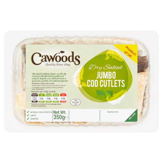 Cawoods Dry Salted Dried Jumbo Cod Cutlets 350g